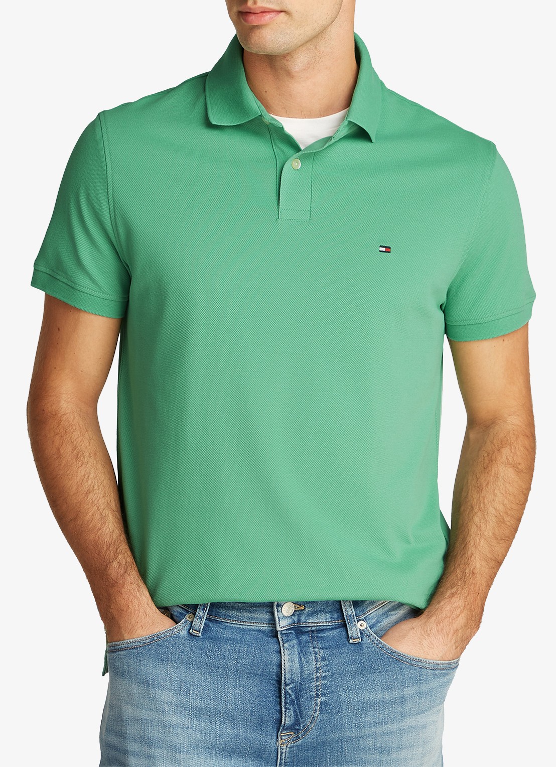 Tommy Hilfiger Core regular fit polo van piqué katoen met logoborduring - detail 4 fort green / groen