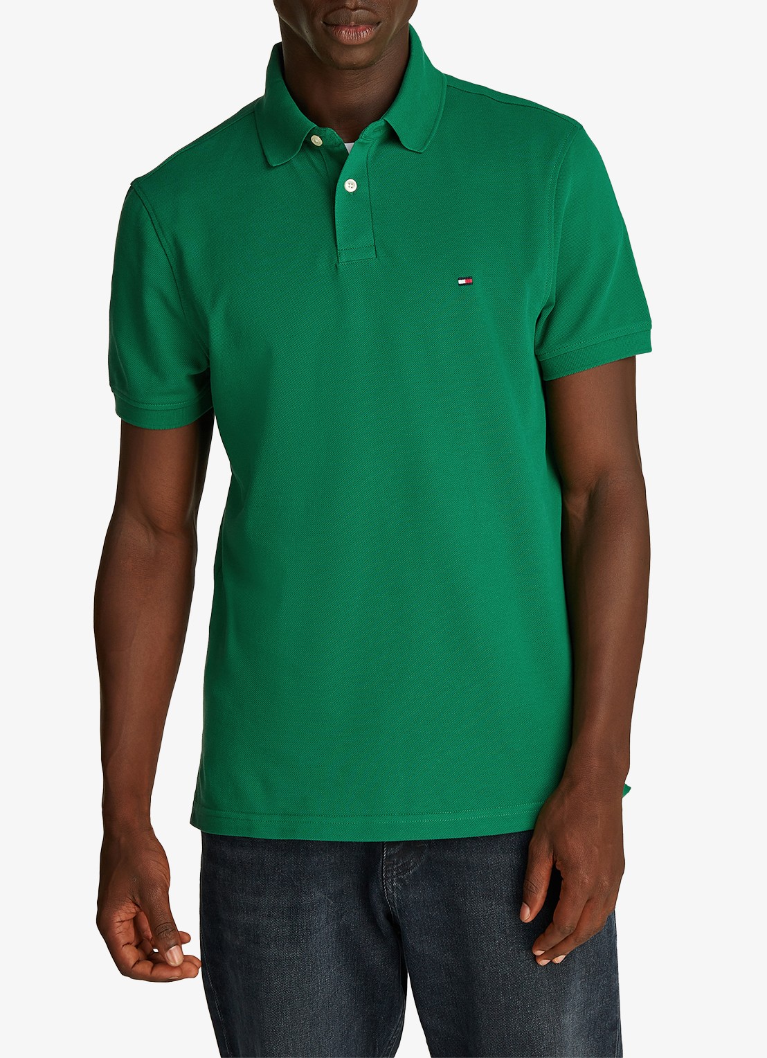 Tommy Hilfiger Core regular fit polo van piqué katoen met logoborduring - detail 4 nouveau green-l4f / groen