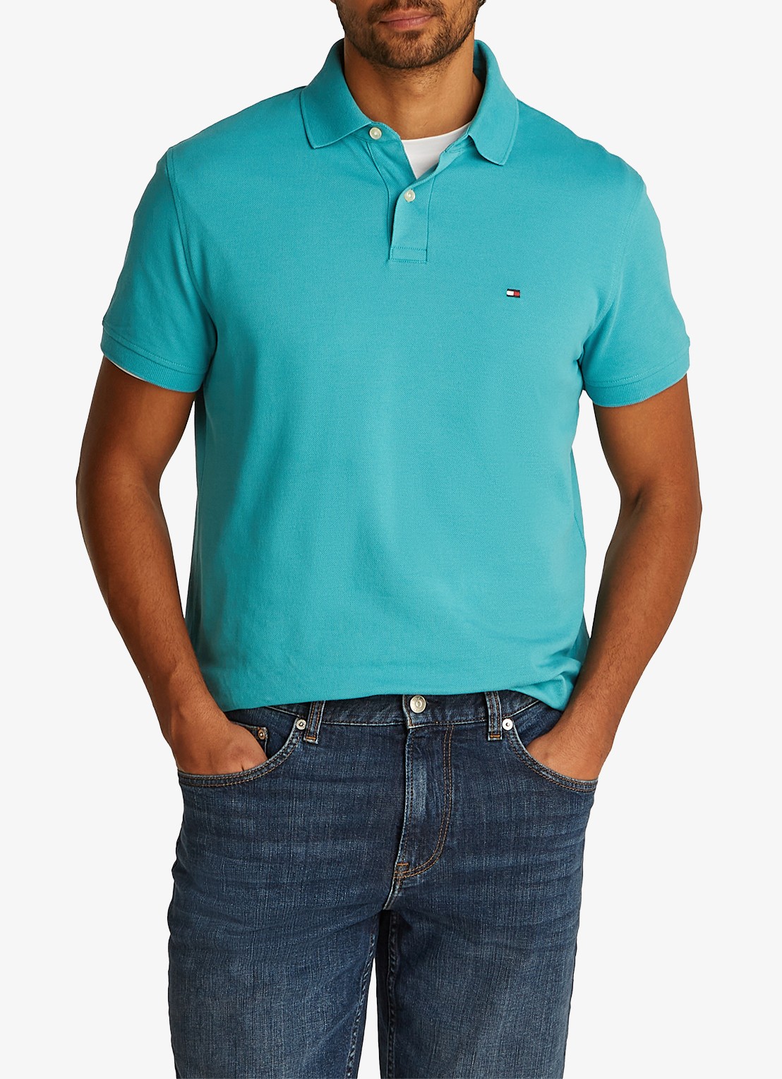Tommy Hilfiger Core regular fit polo van piqué katoen met logoborduring - detail 2 hazy teal-m0c / blauw