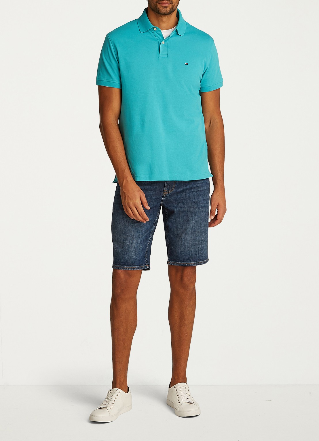 Tommy Hilfiger Core regular fit polo van piqué katoen met logoborduring - voorkant 5 hazy teal-m0c / blauw