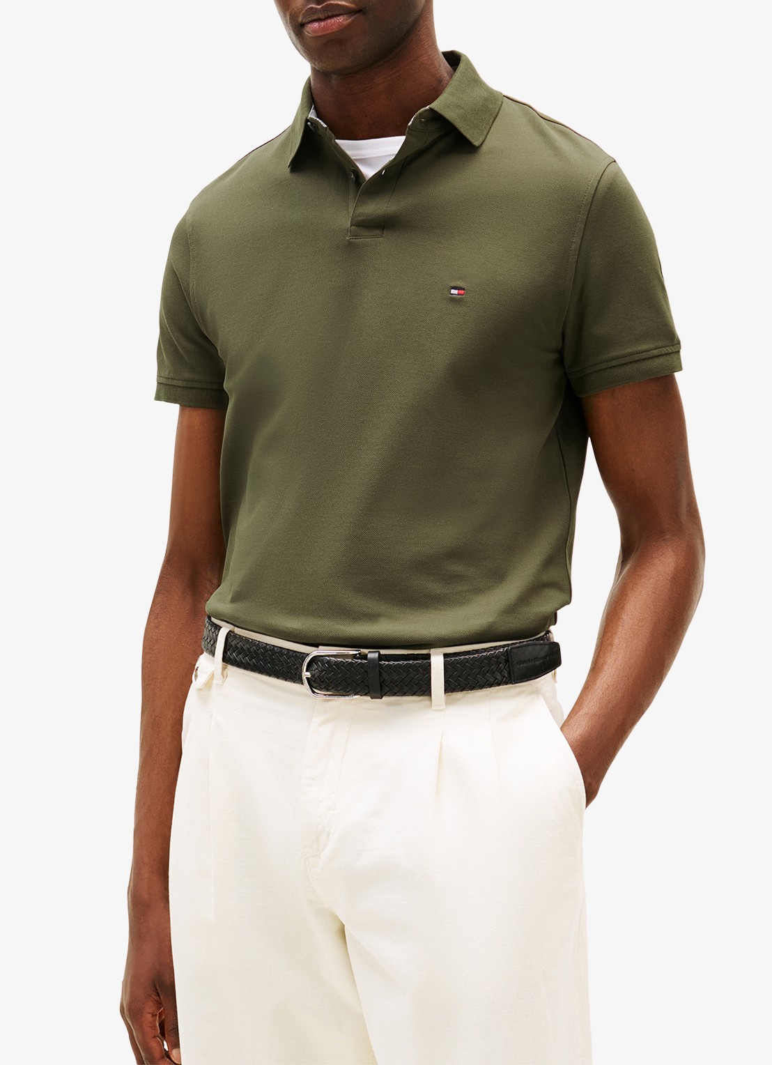 Tommy Hilfiger Core regular fit polo van piqué katoen met logoborduring - detail 3 platinum olive-rbn / groen