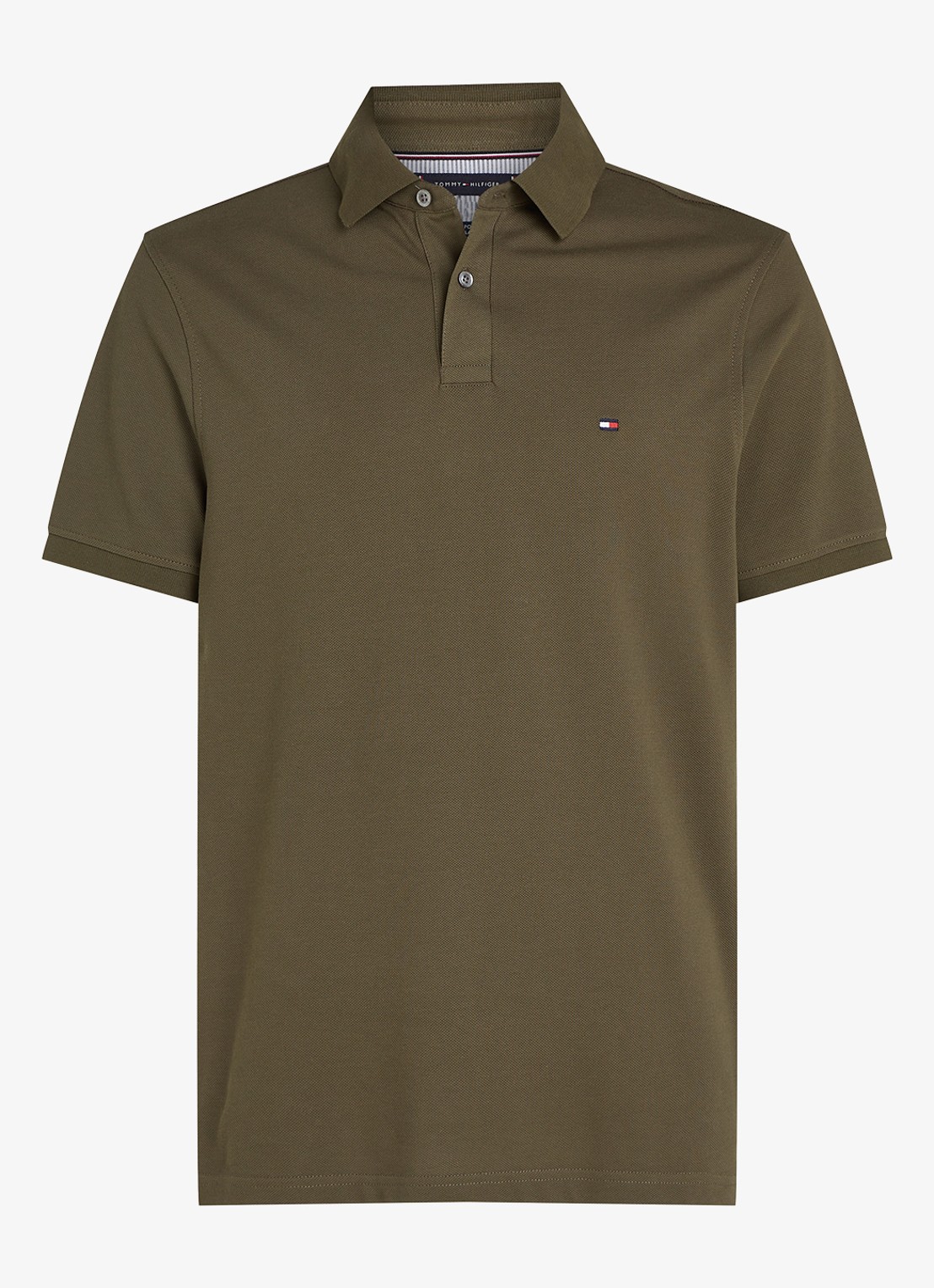 Tommy Hilfiger Core regular fit polo van piqué katoen met logoborduring - voorkant platinum olive-rbn / groen