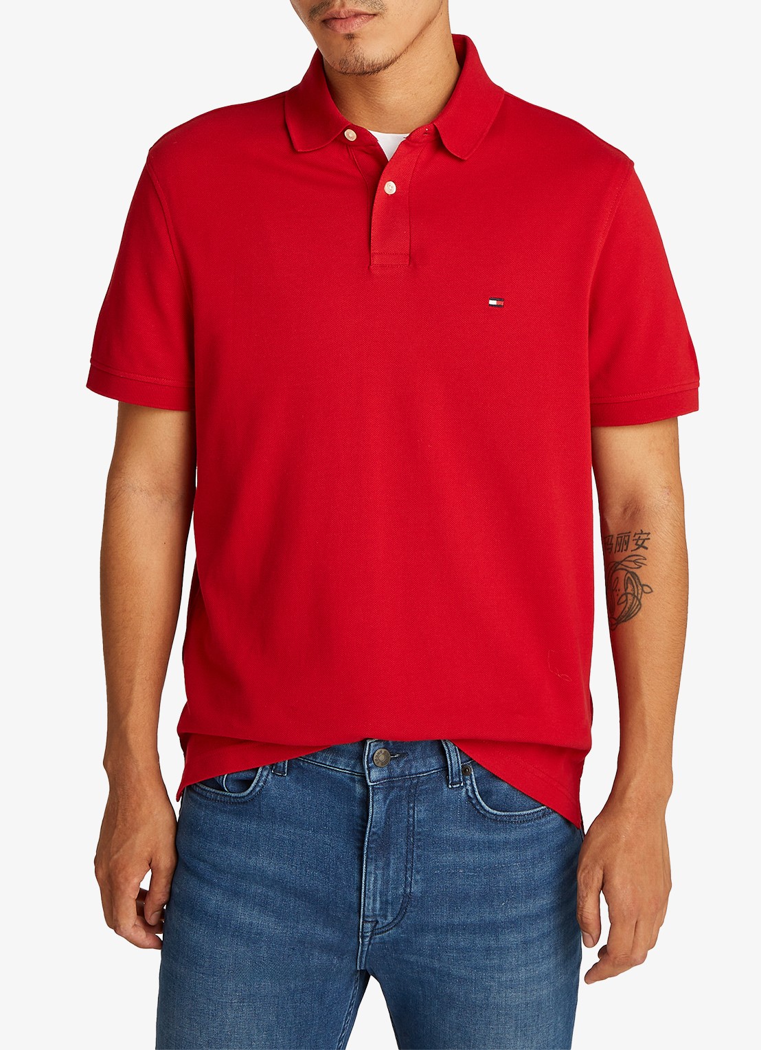 Tommy Hilfiger Core regular fit polo van piqué katoen met logoborduring - detail 4 medium red-xld / rood