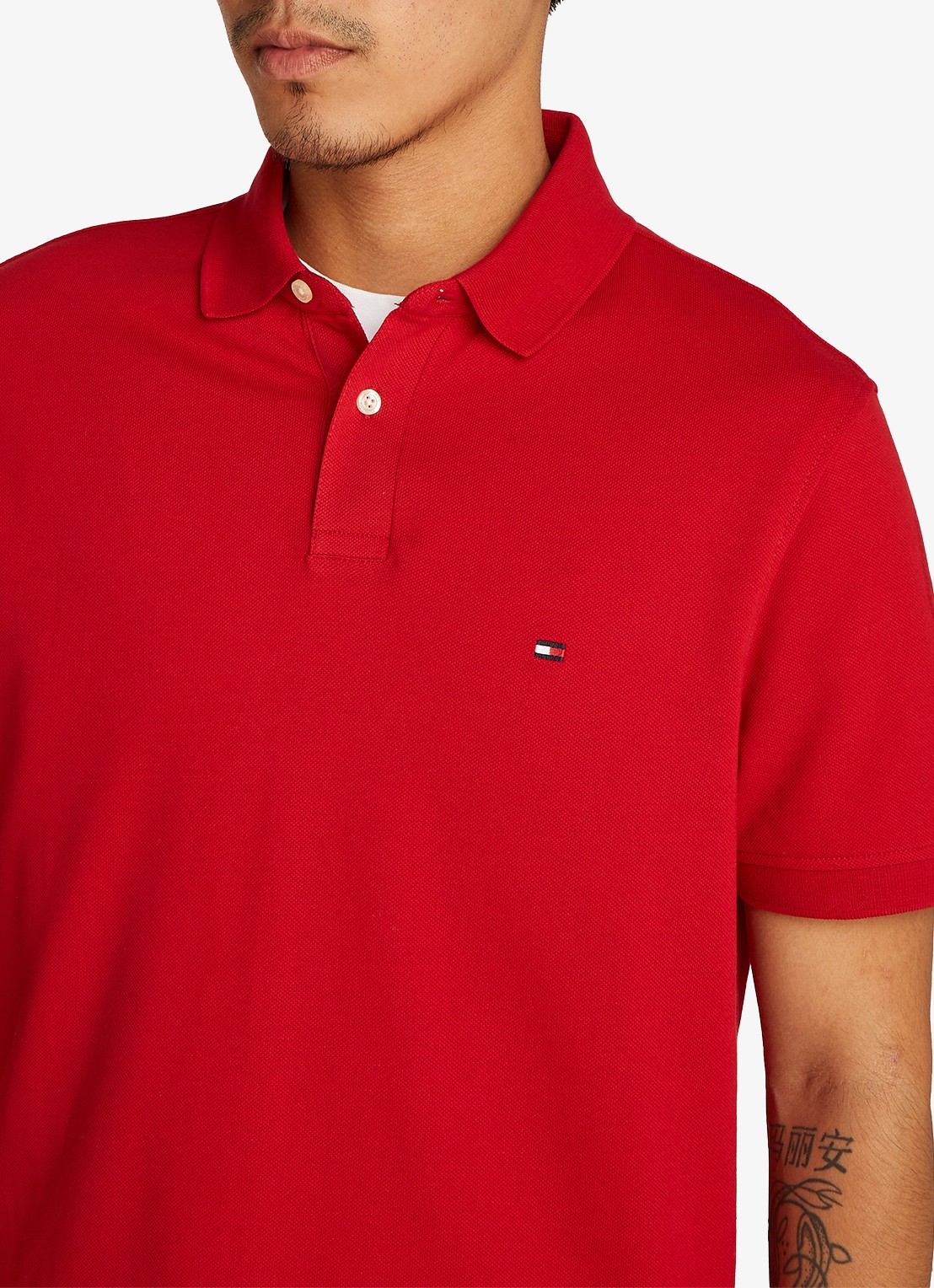 Tommy Hilfiger Core regular fit polo van piqué katoen met logoborduring - detail 5 medium red-xld / rood