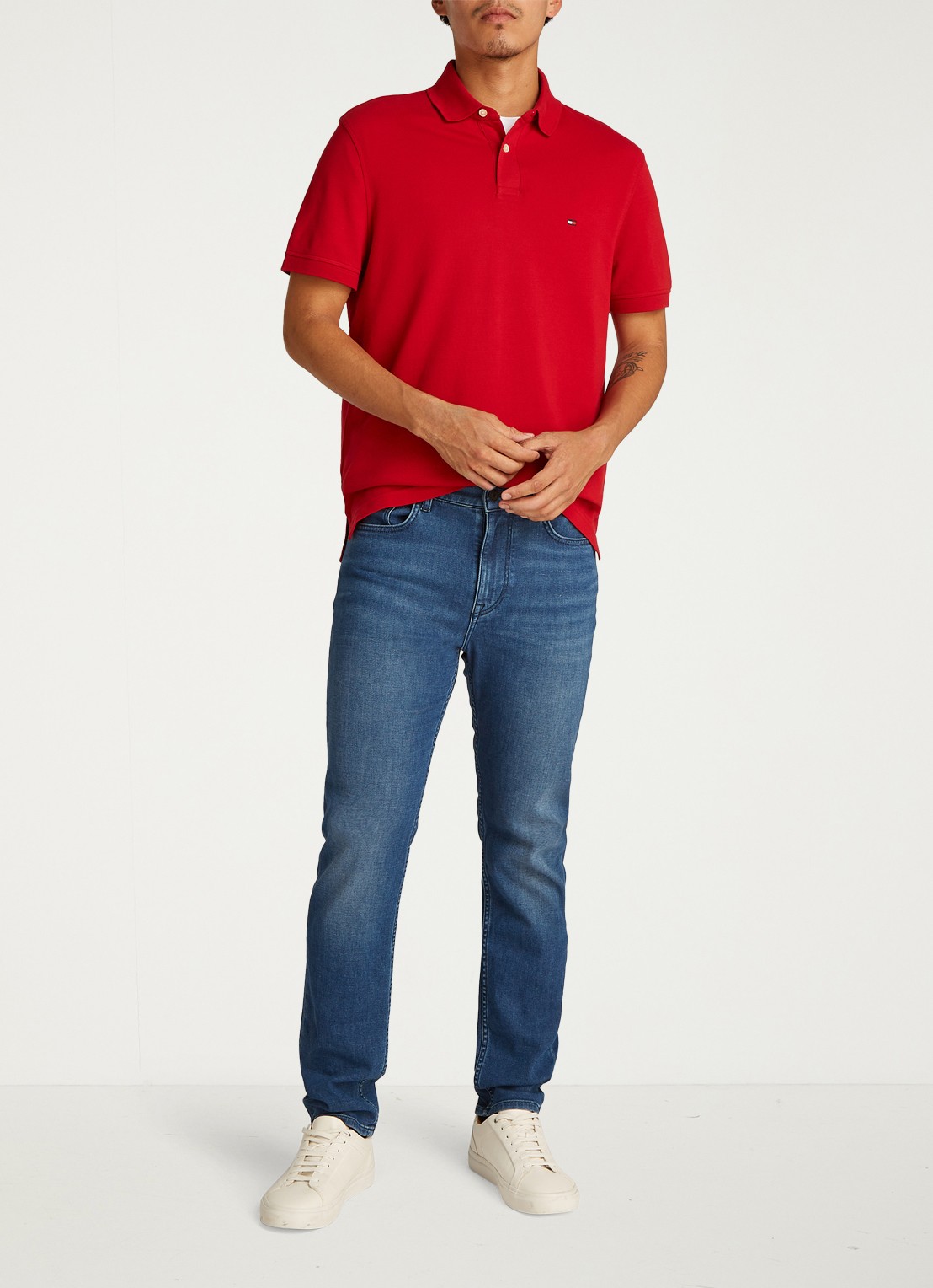 Tommy Hilfiger Core regular fit polo van piqué katoen met logoborduring - voorkant 3 medium red-xld / rood