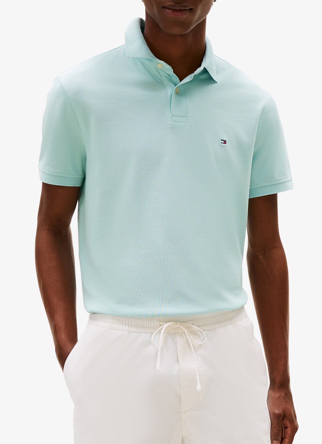 Tommy Hilfiger Core regular fit polo van piqué katoen met logoborduring - detail 2 cool sky-l8o / groen