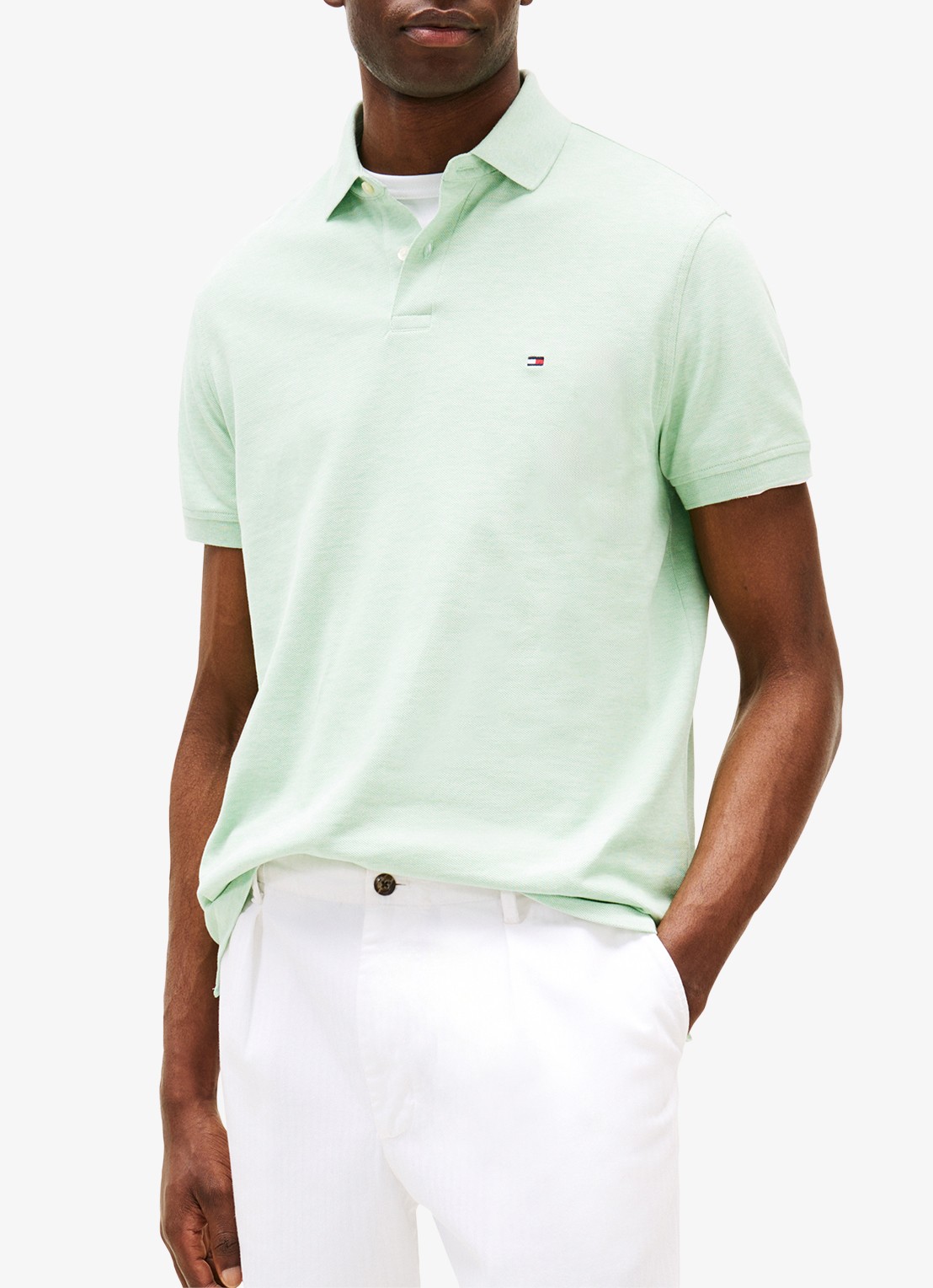 Tommy Hilfiger Core regular fit polo van piqué katoen met logoborduring - detail 2 mint gel heather-m16 / groen