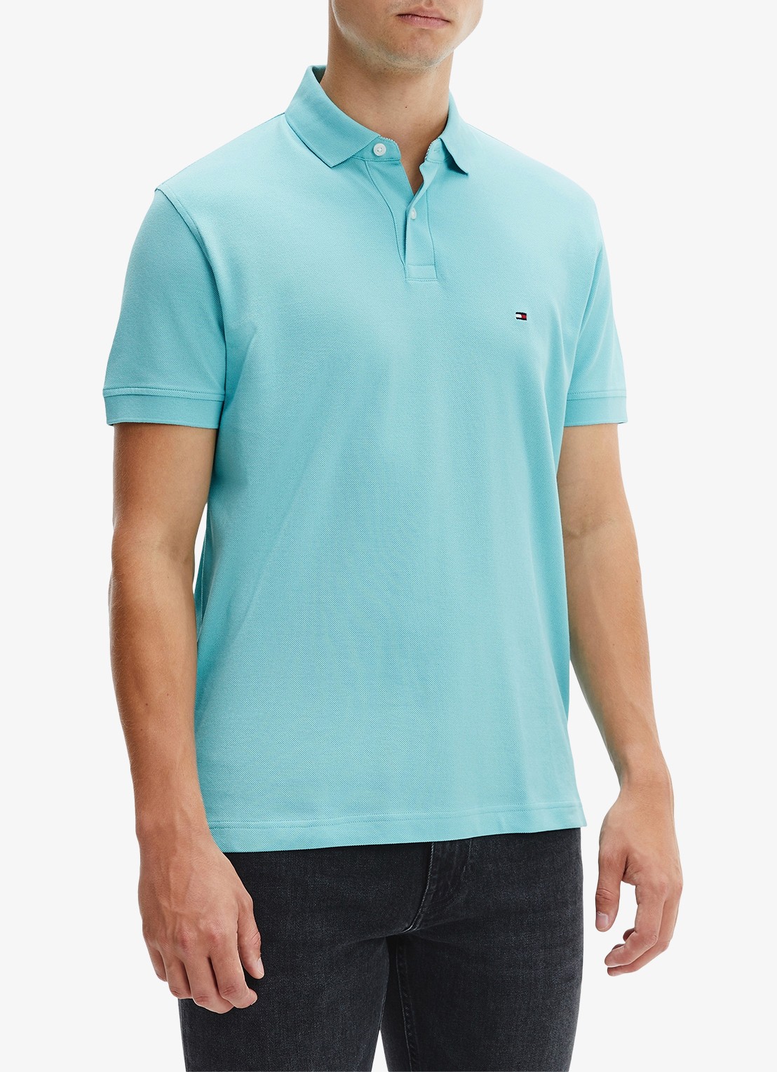 Tommy Hilfiger Core regular fit polo van piqué katoen met logoborduring - detail arctic aqua-csr / blauw