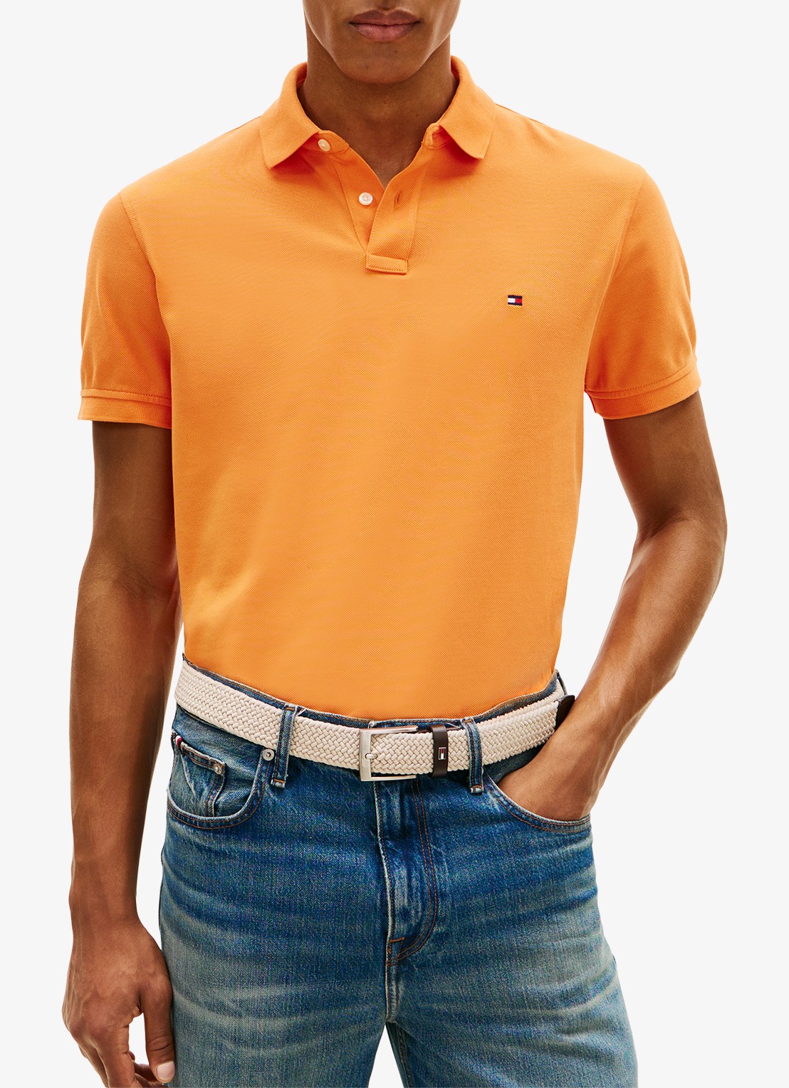 Tommy Hilfiger Core regular fit polo van piqué katoen met logoborduring - detail 2 orange tulip