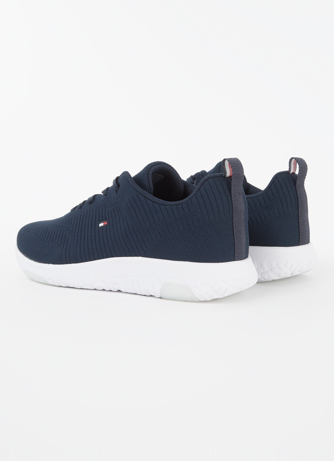 Tommy Hilfiger Corporate Knit sneaker met gebreid bovenwerk - achterkant donkerblauw