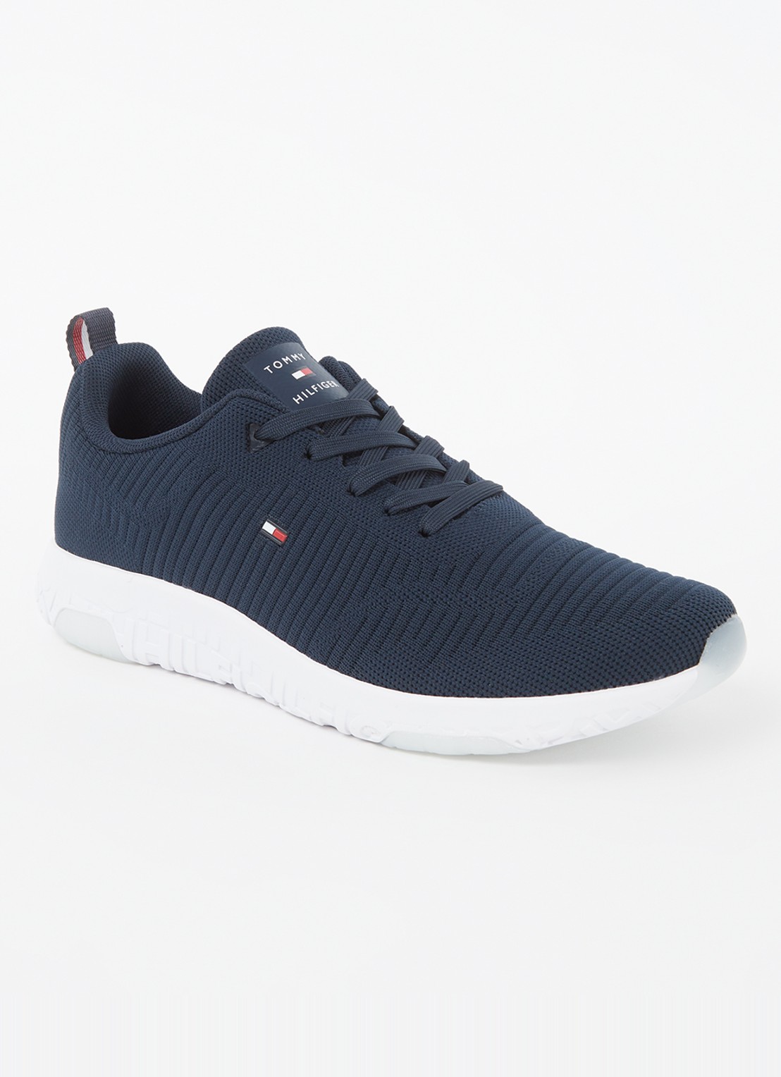 Tommy Hilfiger Corporate Knit sneaker met gebreid bovenwerk - voorkant 5 donkerblauw
