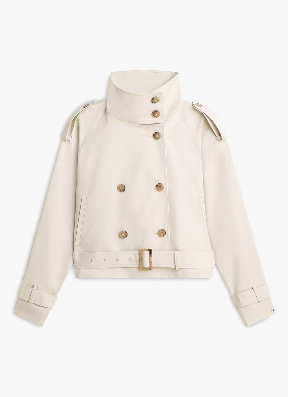 Tommy Hilfiger Cropped double-breasted trenchcoat van katoen - voorkant 2 beige