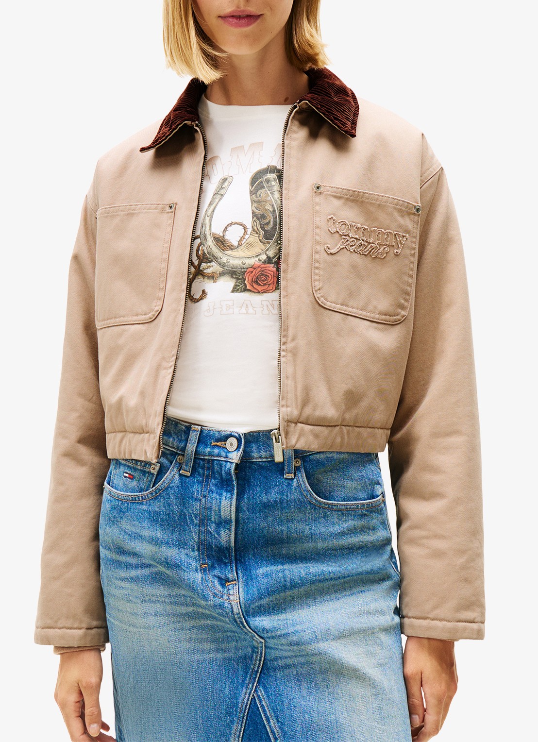 Tommy Hilfiger Cropped jack met borstzak - detail 4 beige