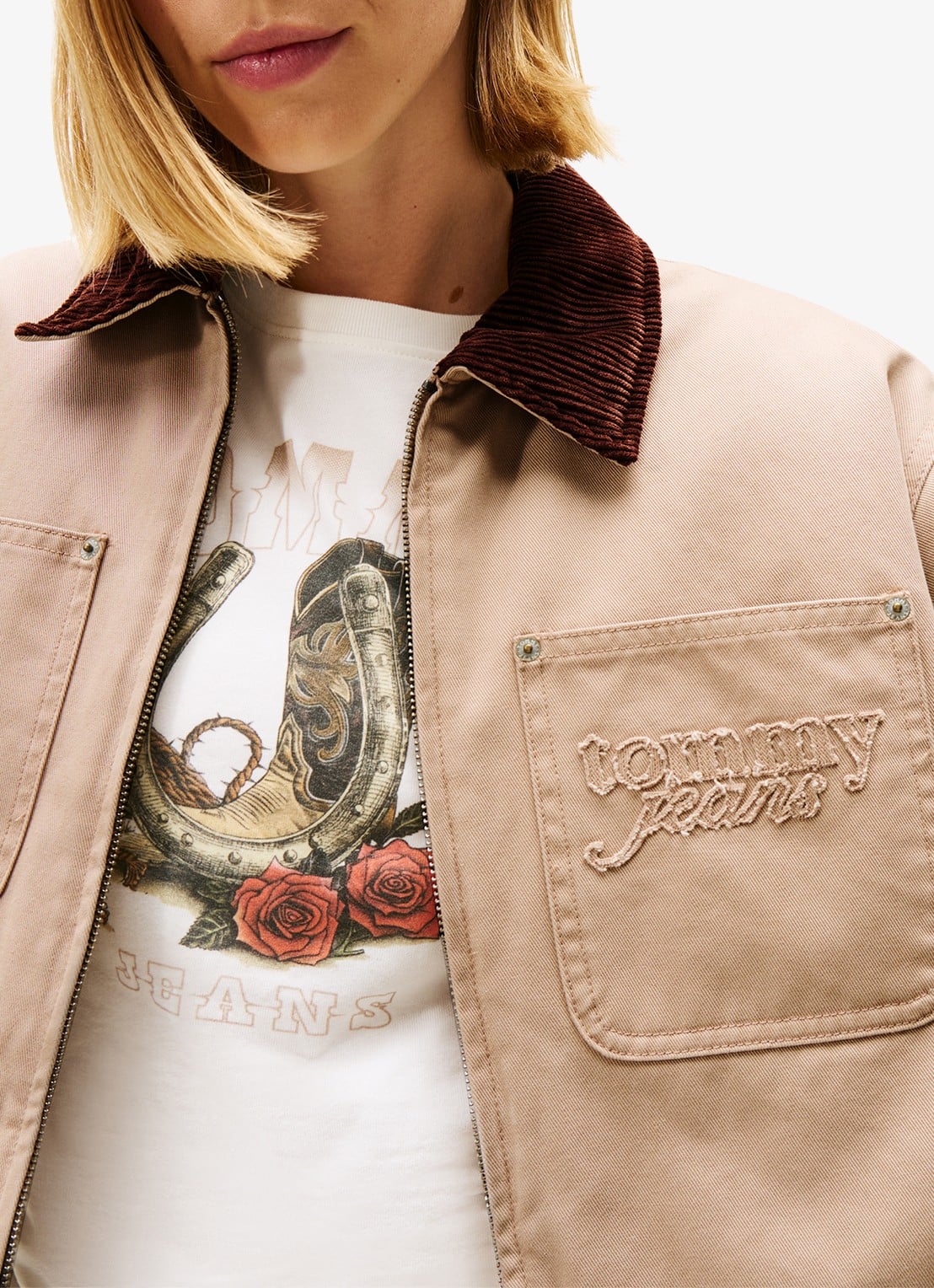 Tommy Hilfiger Cropped jack met borstzak - detail 5 beige