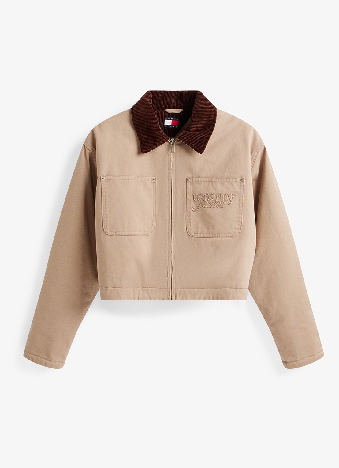 Tommy Hilfiger Cropped jack met borstzak - voorkant 2 beige
