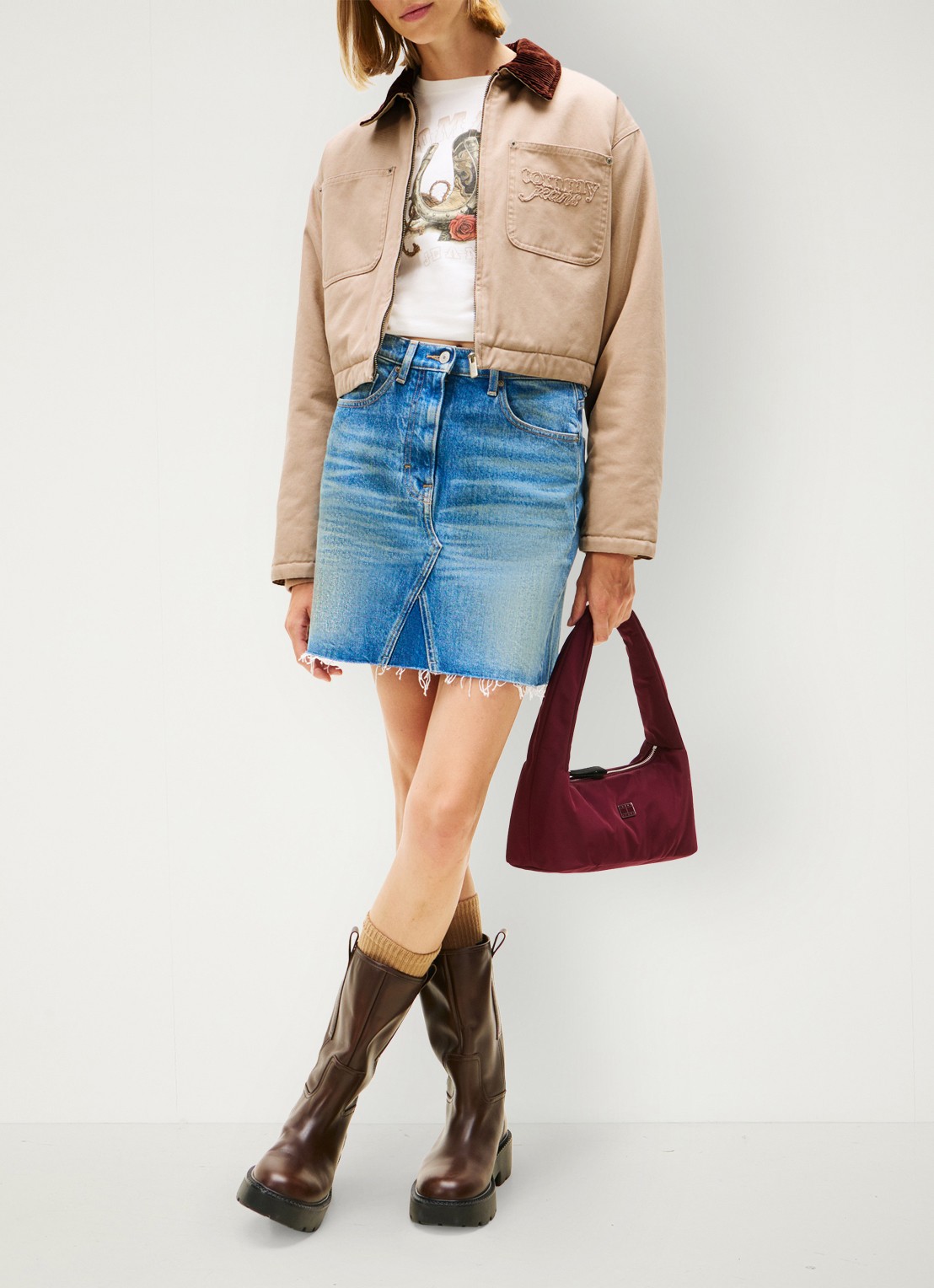 Tommy Hilfiger Cropped jack met borstzak - voorkant 3 beige