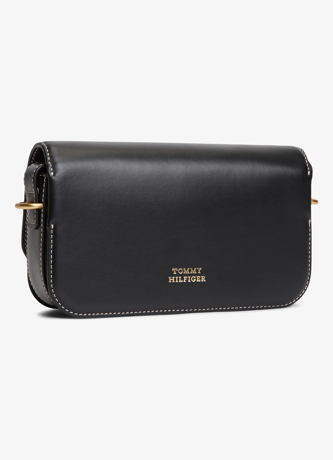 Tommy Hilfiger Crossbodytas van leer met logo - achterkant 3 zwart