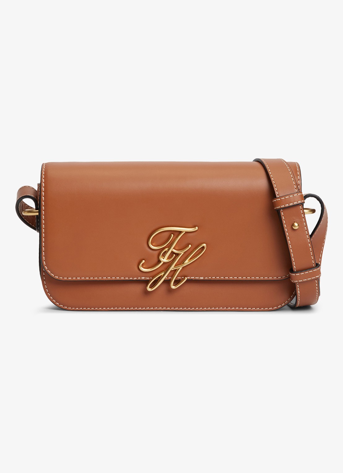 Tommy Hilfiger Crossbodytas van leer met logo - voorkant 2 bruin