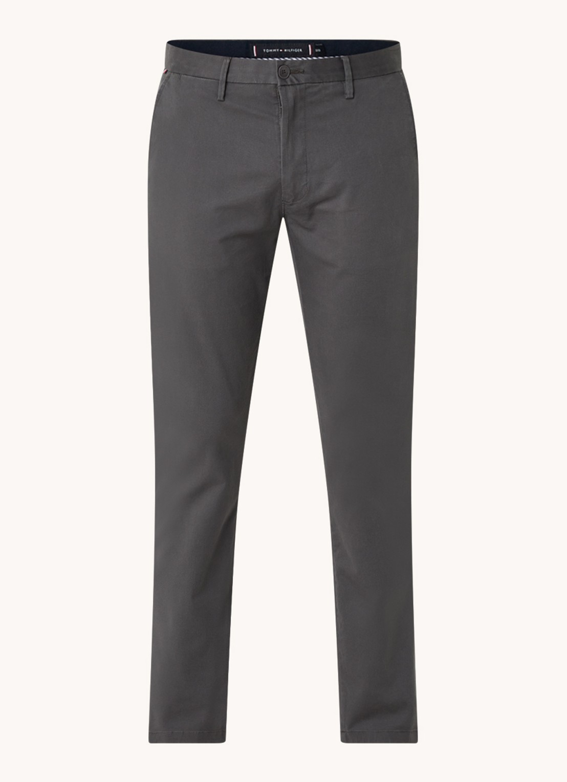 Tommy Hilfiger Denton straight fit chino met steekzakken - voorkant 4 donkergrijs