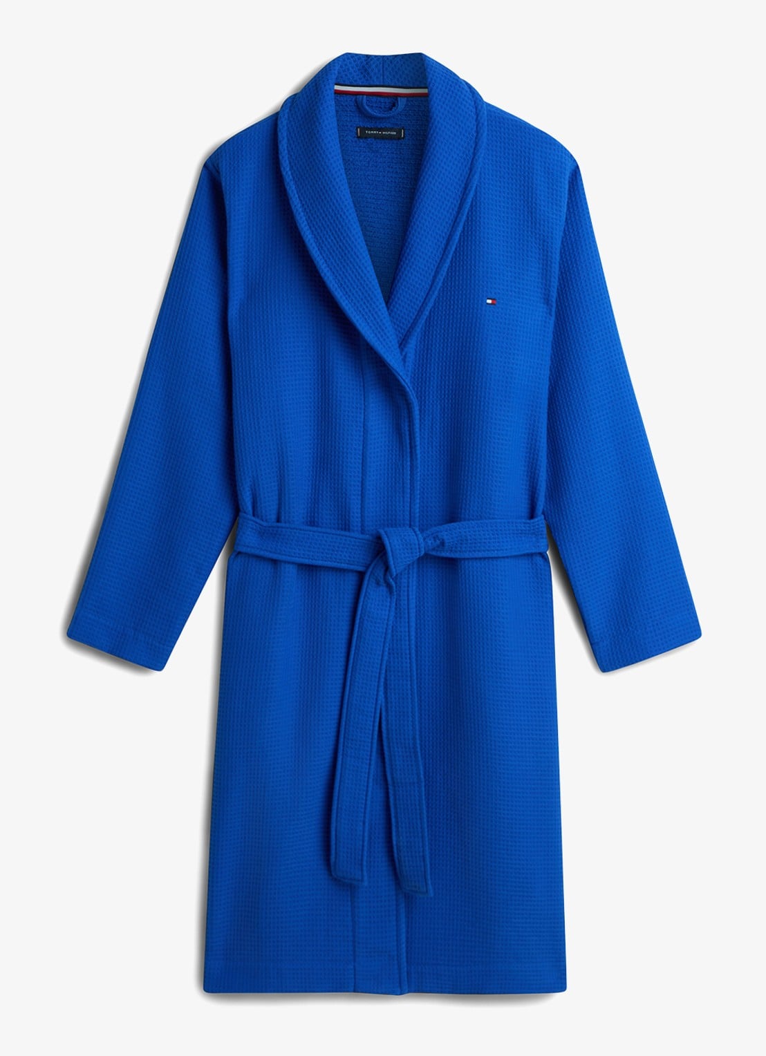 Tommy Hilfiger Essential badjas met structuur - voorkant 2 kobaltblauw