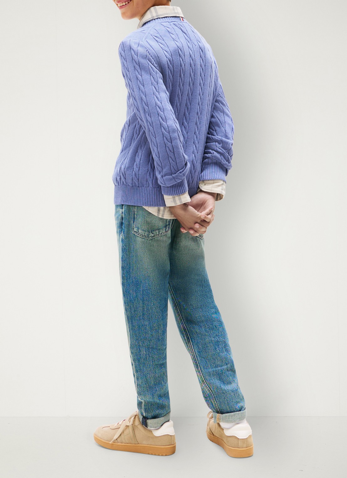 Tommy Hilfiger Essential Cable Knit Jumper - achterkant 5 lichtblauw