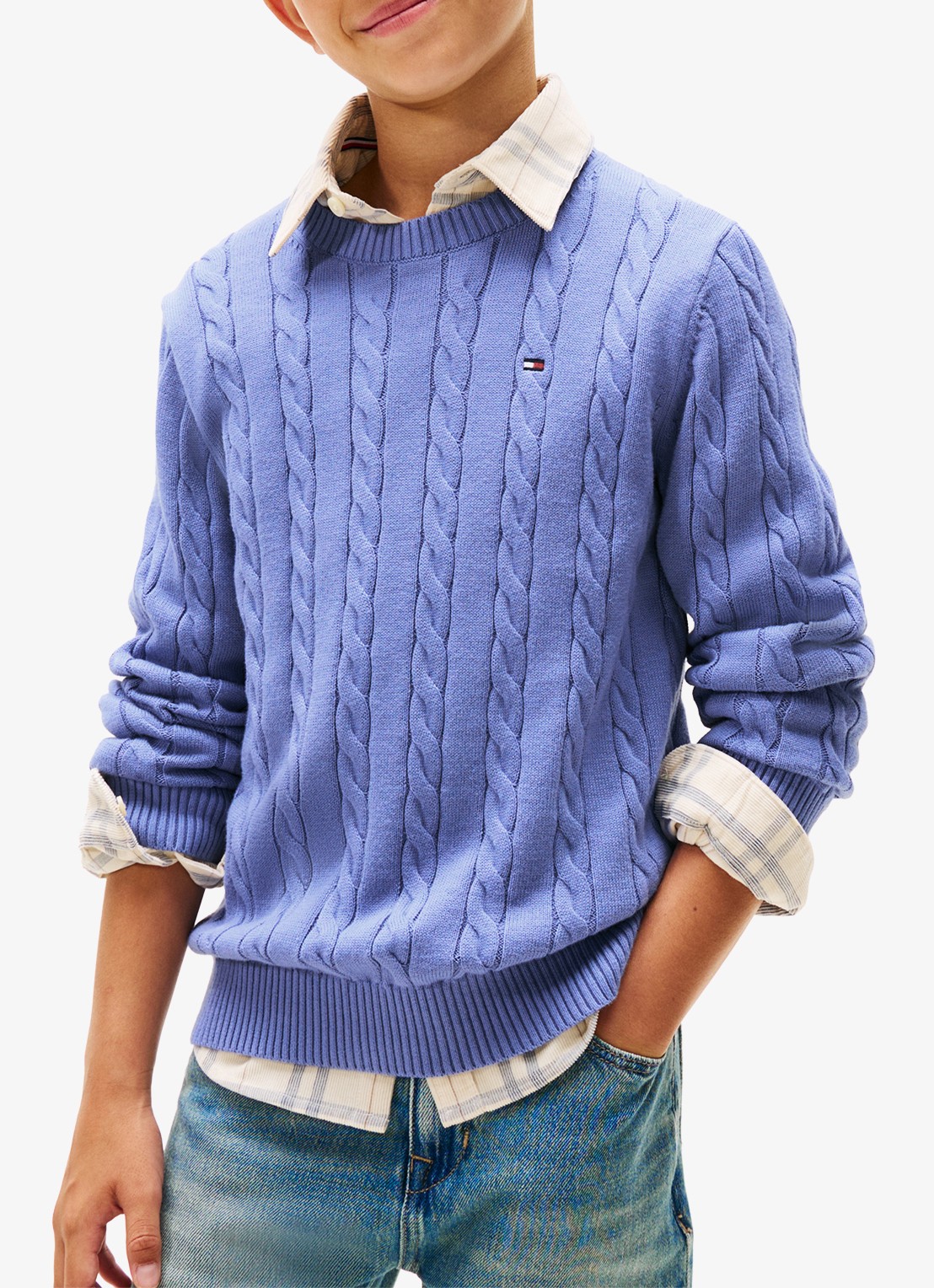 Tommy Hilfiger Essential Cable Knit Jumper - detail 3 lichtblauw