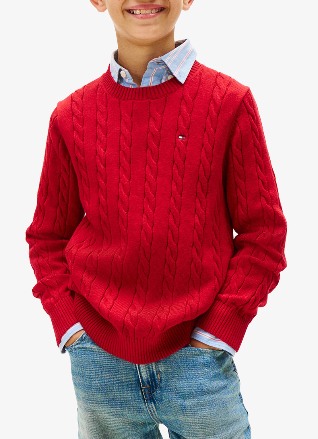 Tommy Hilfiger Essential Cable Knit Jumper - detail 4 rood