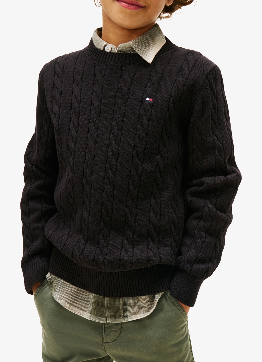 Tommy Hilfiger Essential Cable Knit Jumper - detail 3 zwart