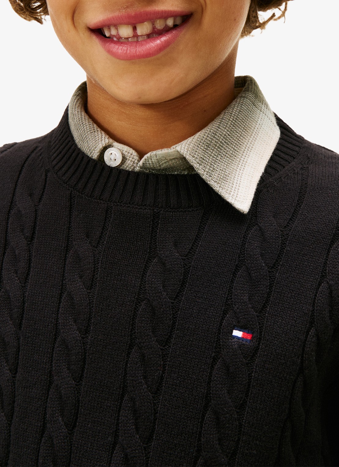 Tommy Hilfiger Essential Cable Knit Jumper - detail 4 zwart
