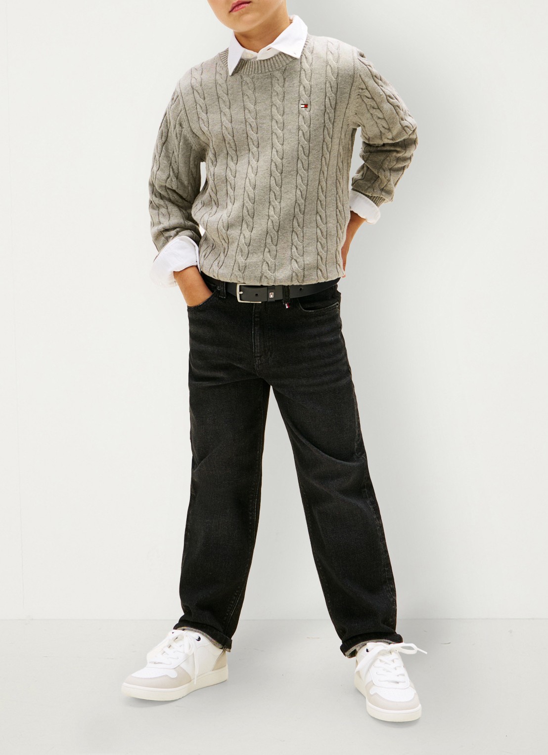Tommy Hilfiger Essential Cable Knit Jumper - voorkant 2 grijs