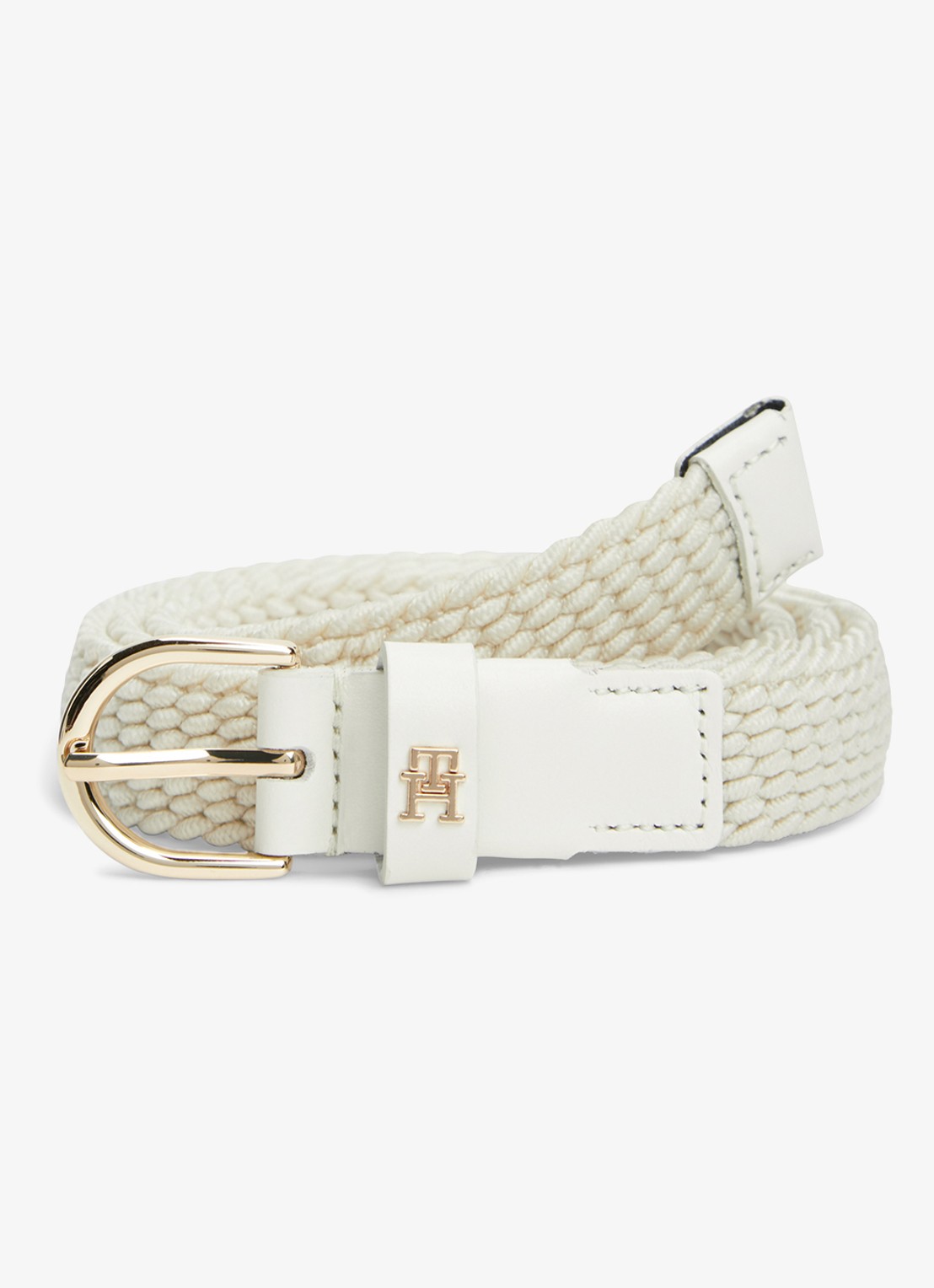 Tommy Hilfiger Essential Effortless 2.5 riem met gevlochten detail - voorkant creme