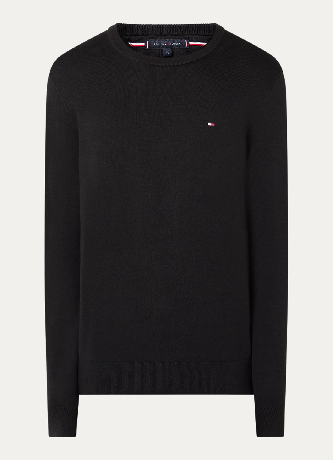 Tommy Hilfiger Essential fijngebreide pullover met logo - voorkant 2 zwart