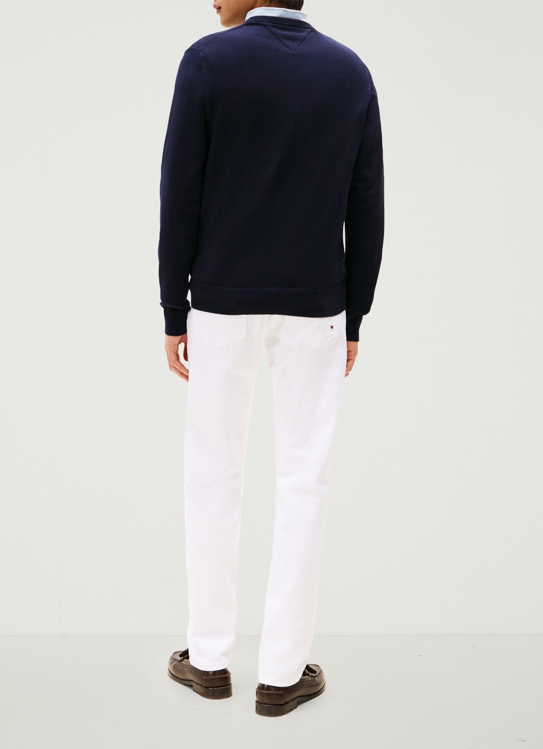 Tommy Hilfiger Essential fijngebreide pullover met logo - achterkant 4 donkerblauw