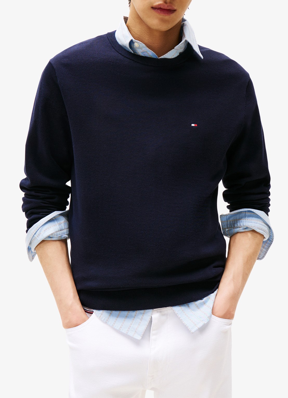 Tommy Hilfiger Essential fijngebreide pullover met logo - detail 6 donkerblauw