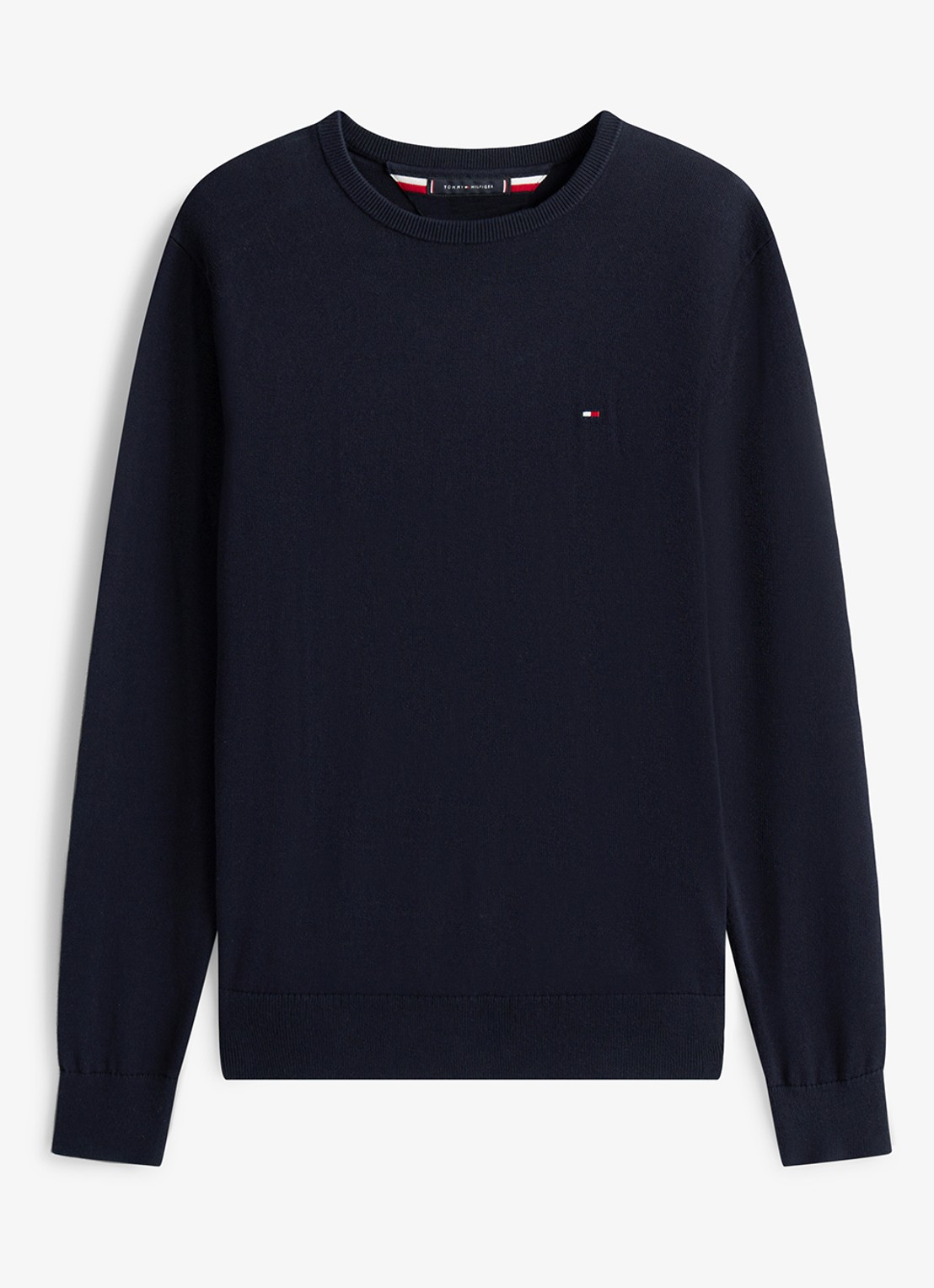 Tommy Hilfiger Essential fijngebreide pullover met logo - voorkant donkerblauw