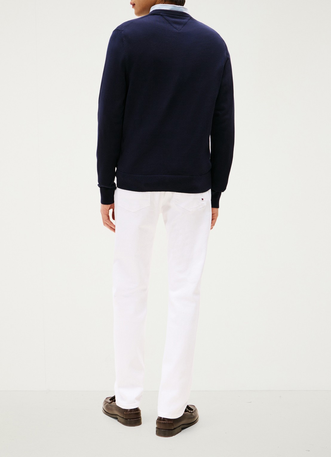 Tommy Hilfiger Essential fijngebreide pullover met logo - achterkant 5 donkerblauw