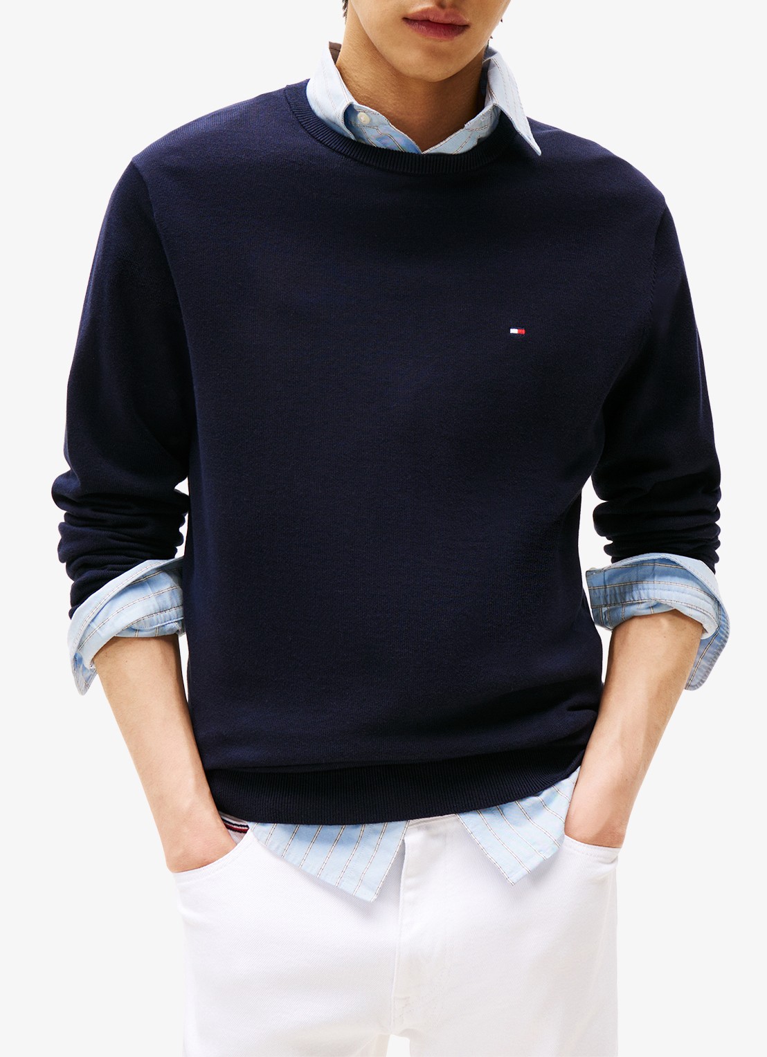 Tommy Hilfiger Essential fijngebreide pullover met logo - detail 8 donkerblauw