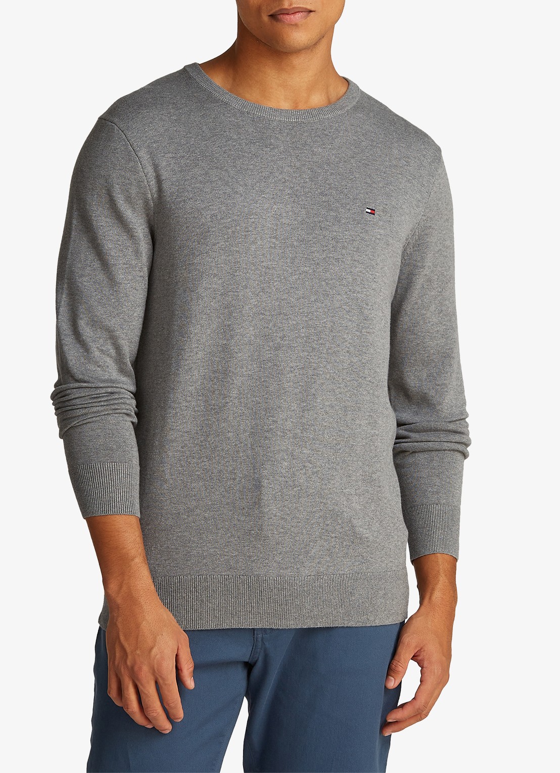 Tommy Hilfiger Essential fijngebreide pullover met logo - detail 4 grijsmele