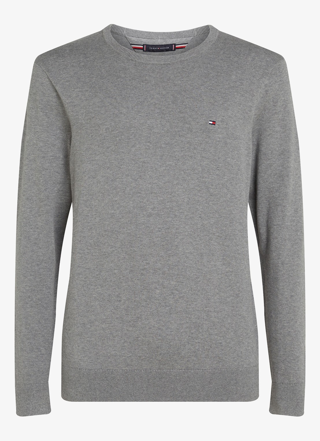 Tommy Hilfiger Essential fijngebreide pullover met logo - voorkant 3 grijsmele