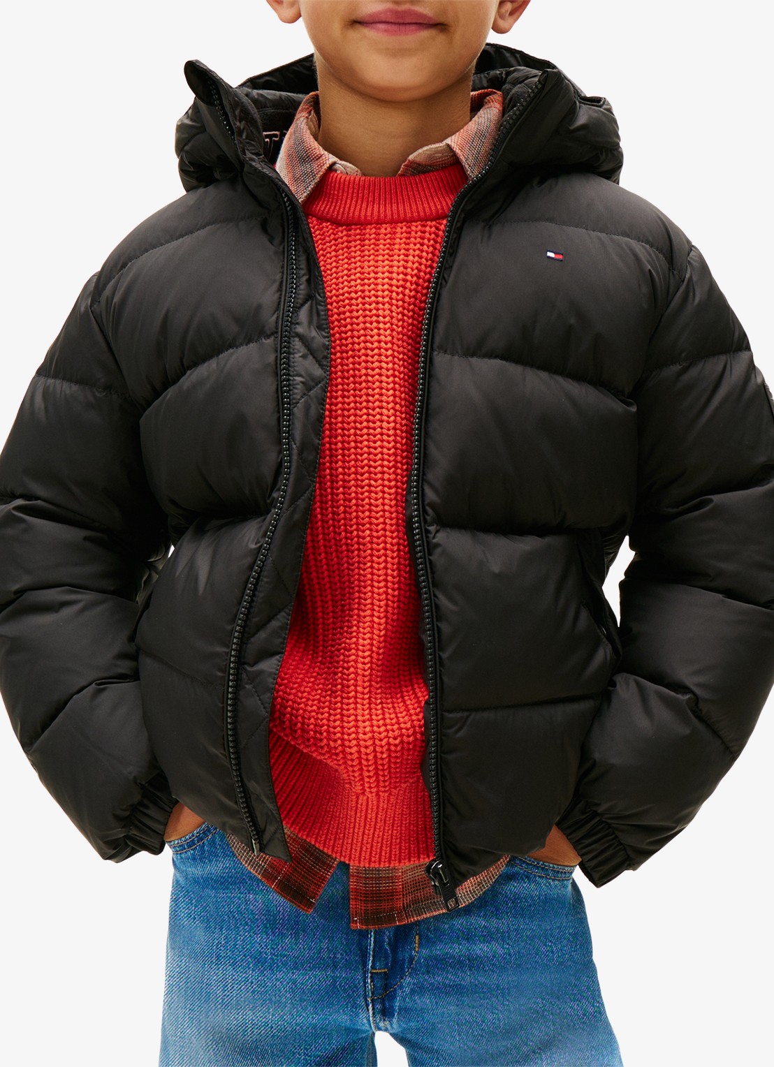 Tommy Hilfiger Essential puffer jas met capuchon - detail 4 zwart