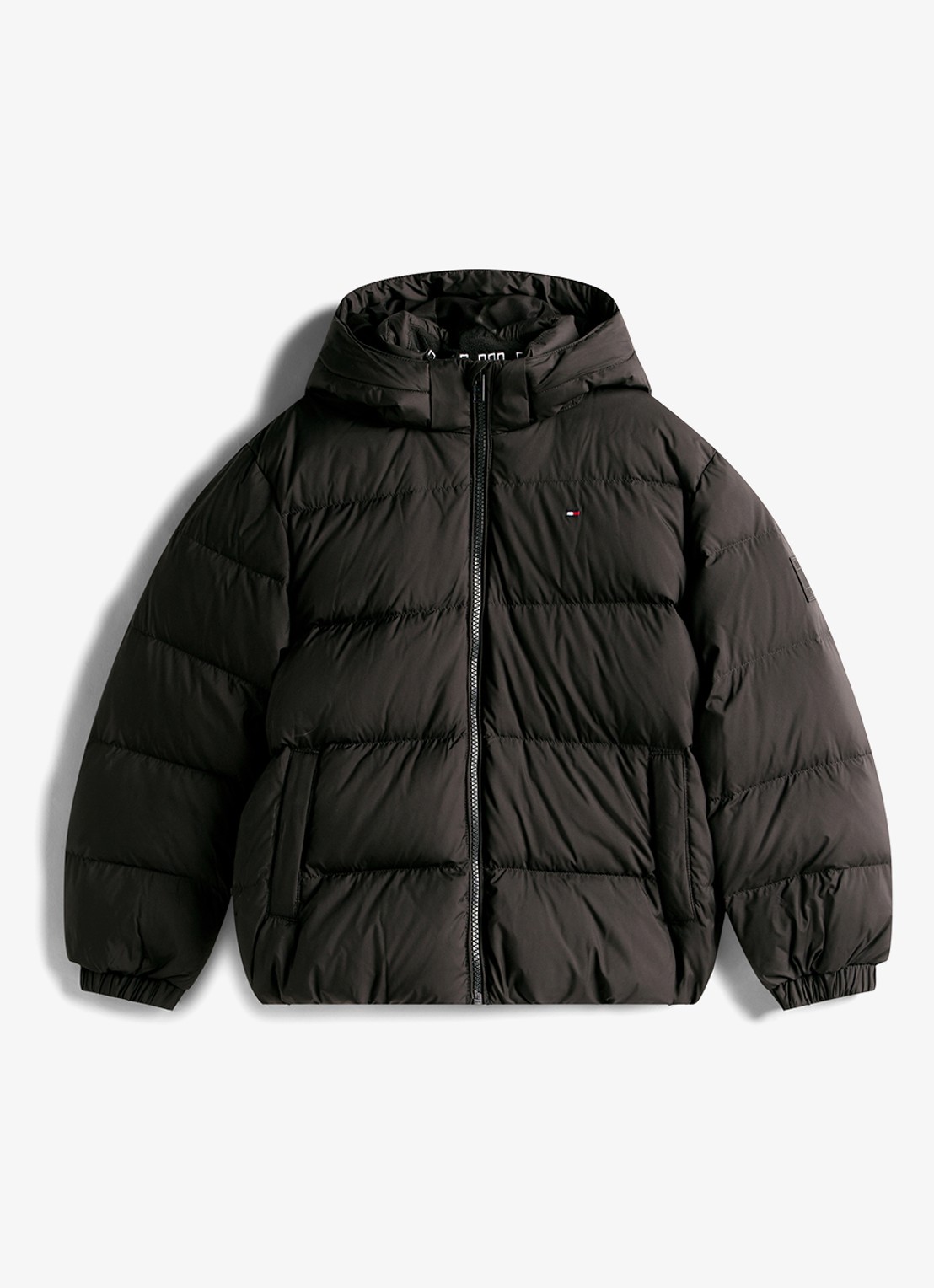 Tommy Hilfiger Essential puffer jas met capuchon - voorkant 2 zwart