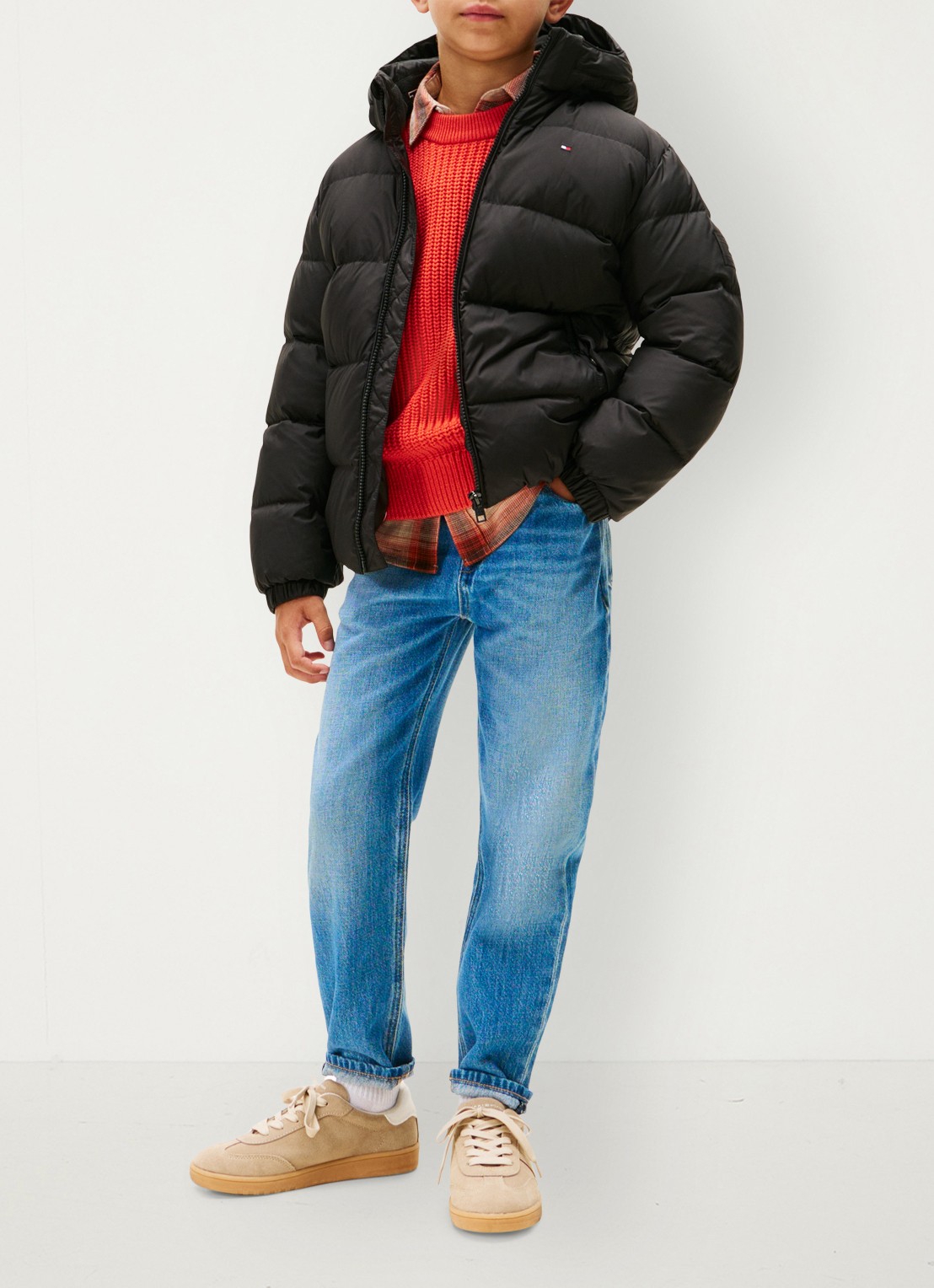 Tommy Hilfiger Essential puffer jas met capuchon - voorkant 3 zwart