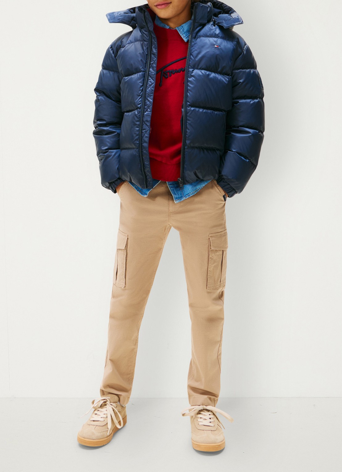 Tommy Hilfiger Essential puffer jas met capuchon - voorkant 3 donkerblauw