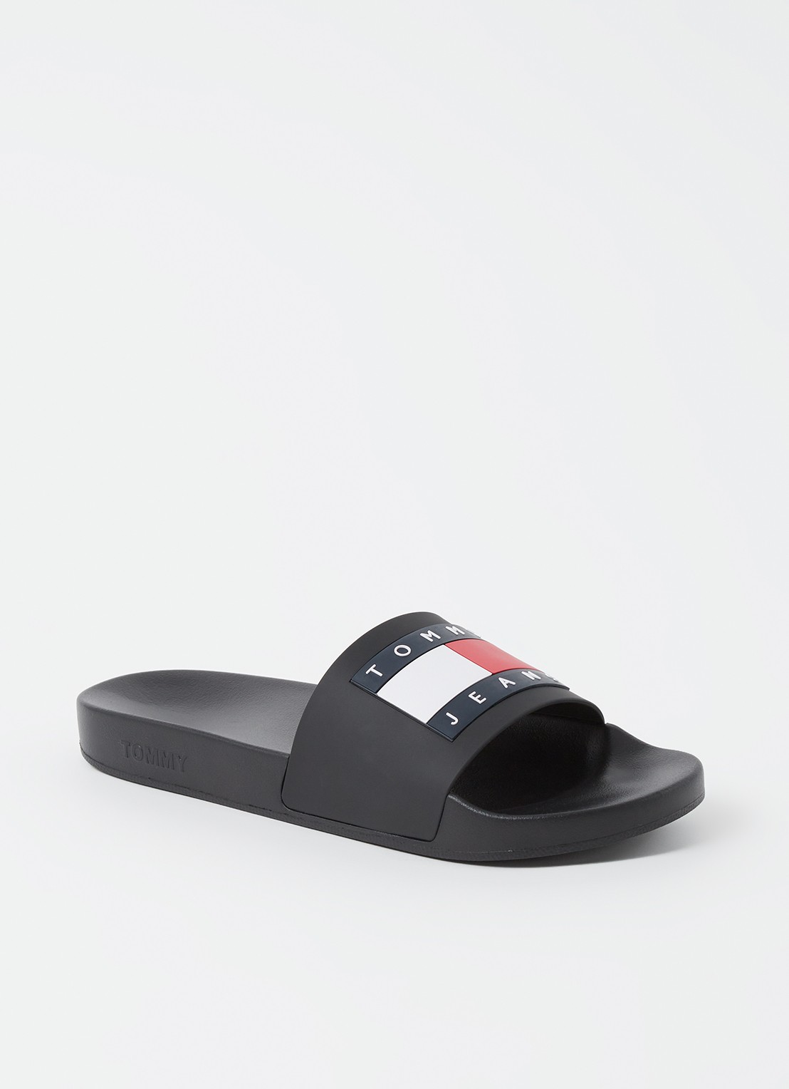 Tommy Hilfiger Essential slipper met logo - voorkant zwart