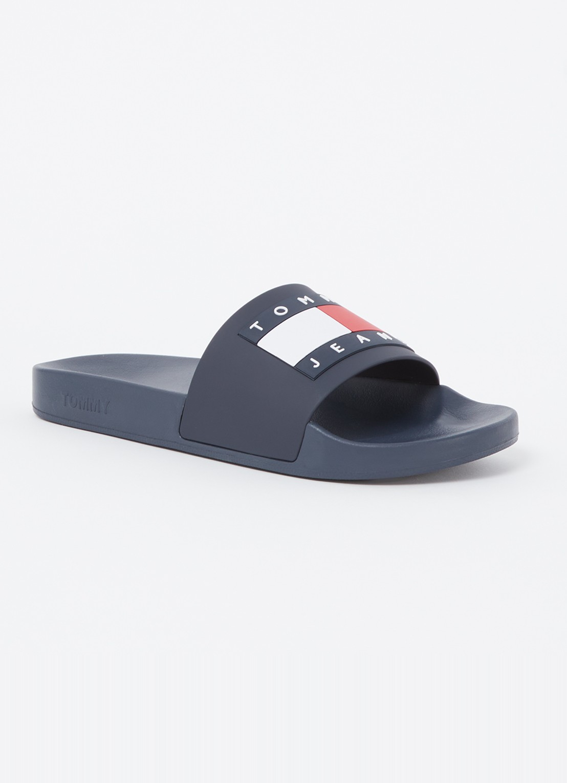 Tommy Hilfiger Essential slipper met logo - voorkant donkerblauw