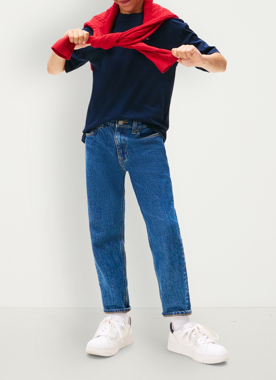 Tommy Hilfiger Essential T-shirt met streepprint - voorkant 5 dark night navy-c1g