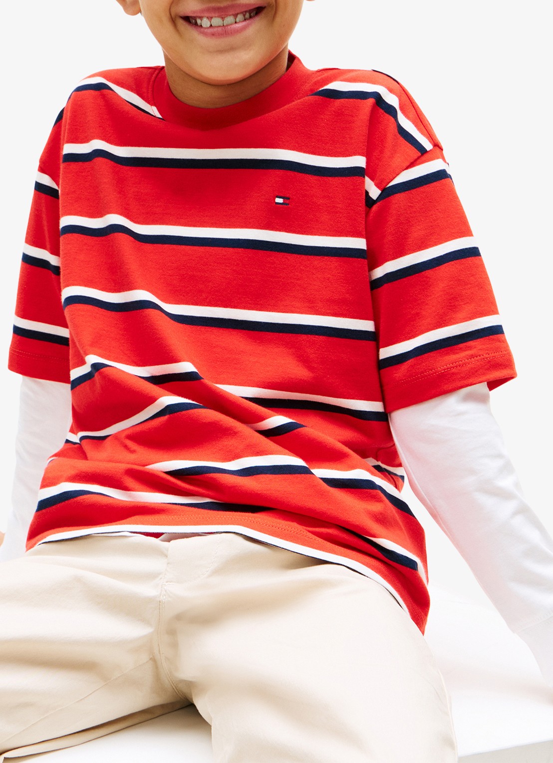Tommy Hilfiger Essential T-shirt met streepprint - detail 5 rapid red-xl8