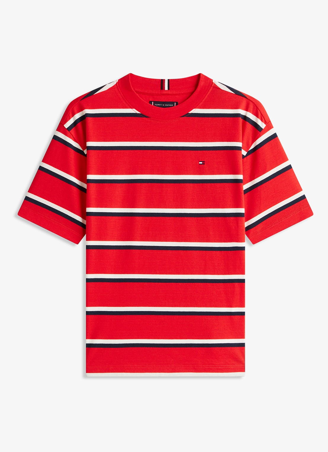 Tommy Hilfiger Essential T-shirt met streepprint - voorkant rapid red-xl8