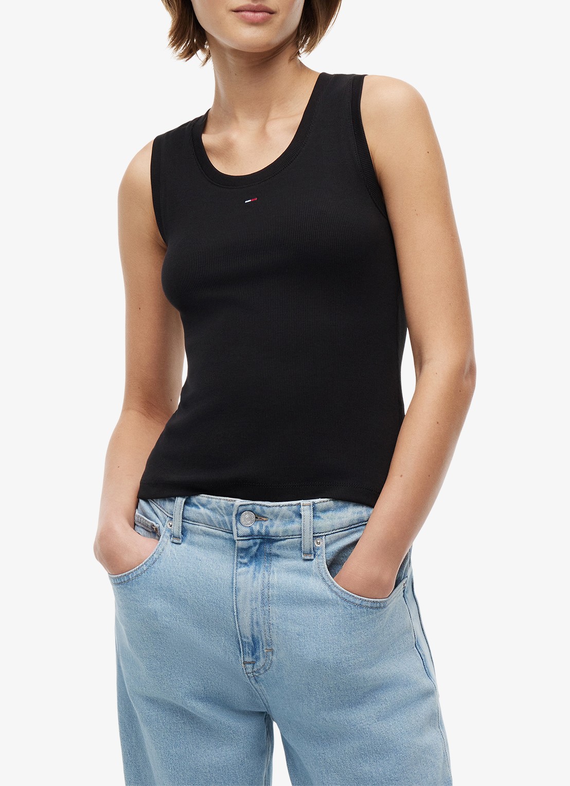 Tommy Hilfiger Essential tanktop met logo - detail 3 zwart