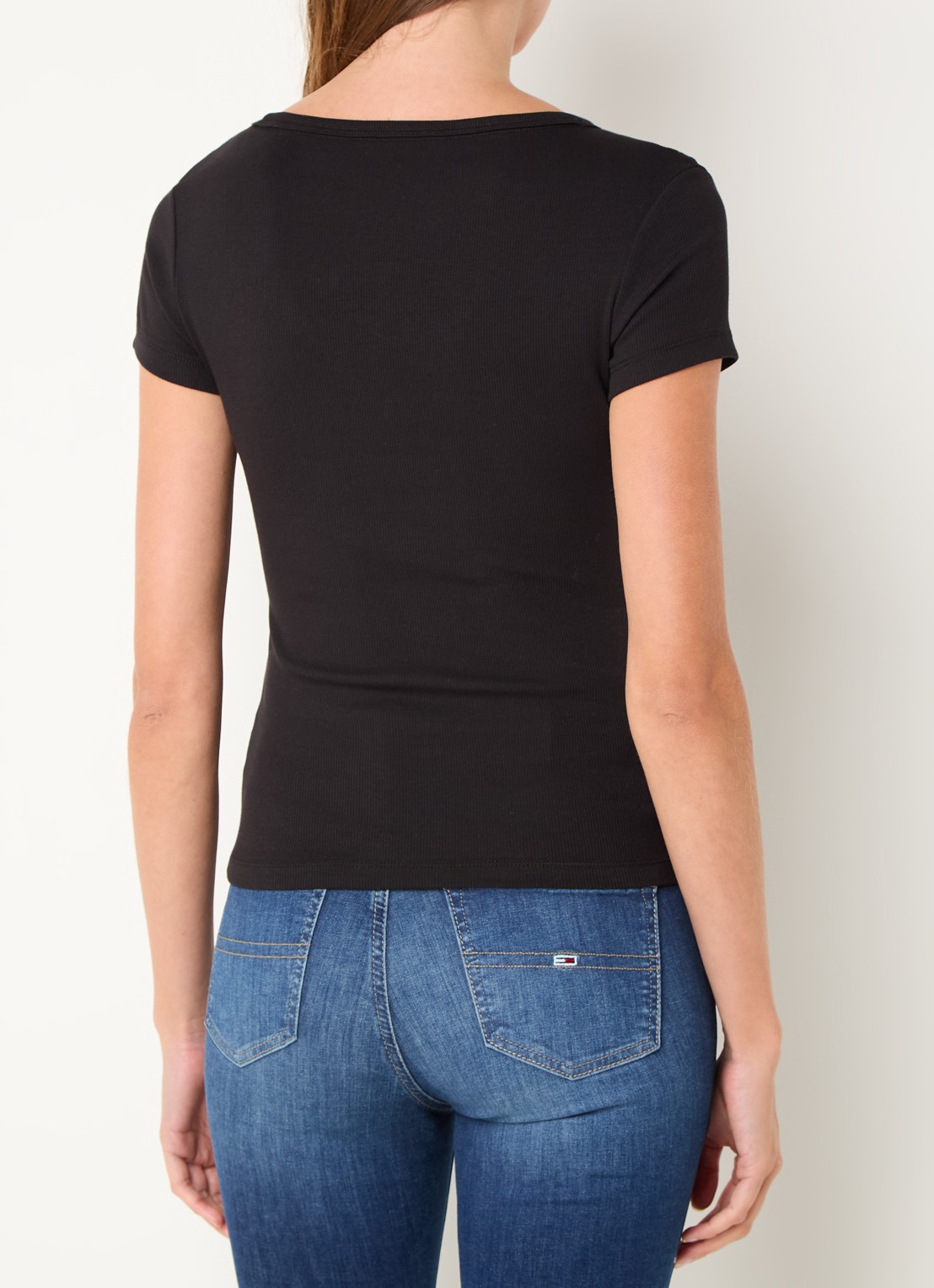 Tommy Hilfiger Fijngebreid T-shirt met logo - achterkant 4 zwart
